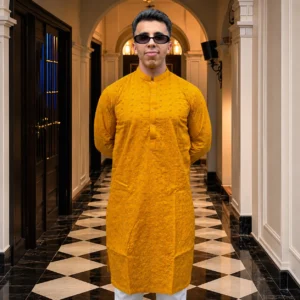Mustard Chikankari Kurtas for Men in Wedding