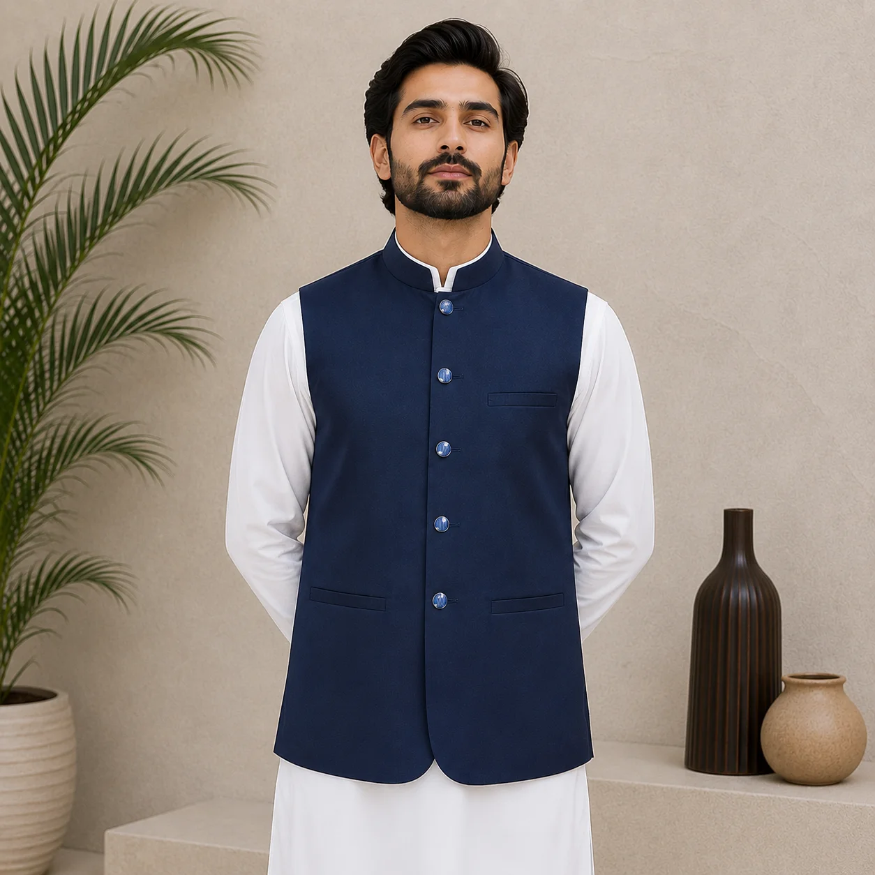 Navy Blue Suting Wedding Waist Coat Men
