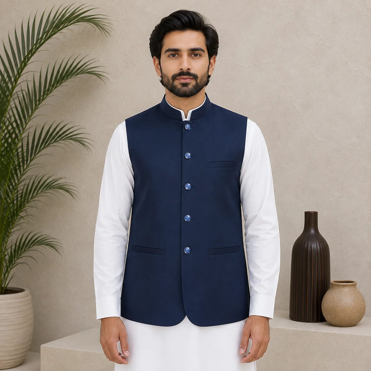 Navy Blue Suting Wedding Waist Coat Men