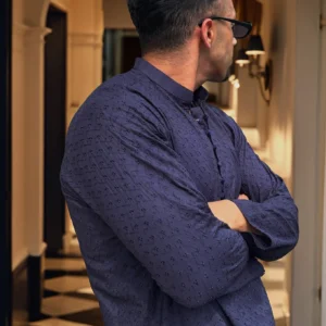 Navy blue chikankari wedding kurta for men