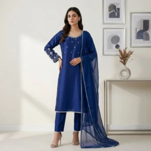 Nile Blue Hand-Embellished Silk Pakistani Suit