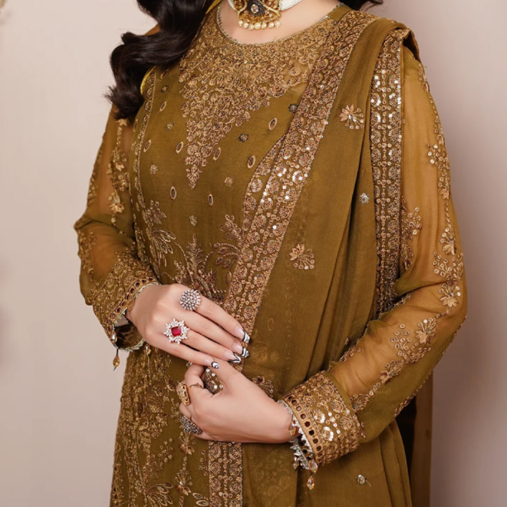Oak Brown Chiffon Pakistani Party Wear Dresses