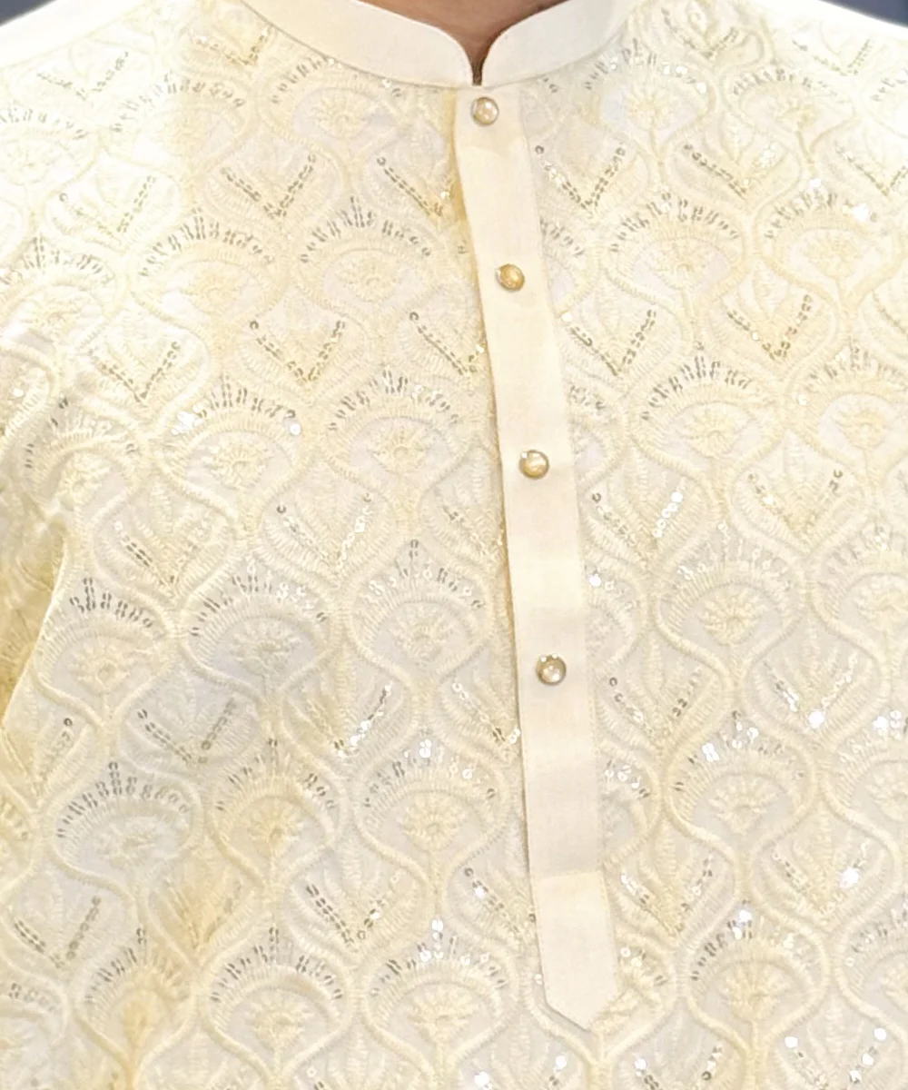 Off-White Raw Silk Kurta Salwar for Wedding
