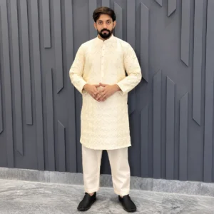 Off-White Raw Silk Kurta Salwar for Wedding