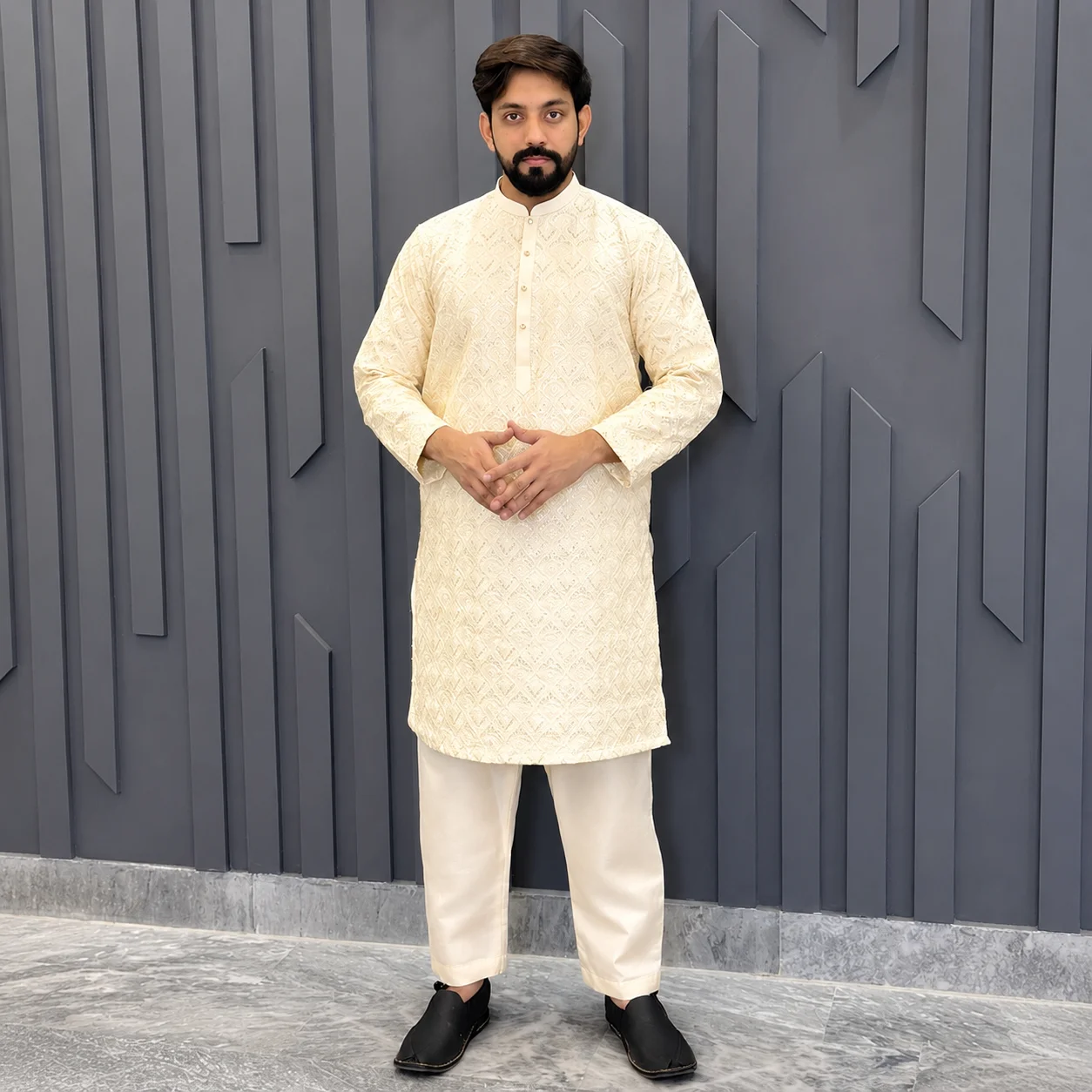 Off-White Raw Silk Kurta Salwar for Wedding