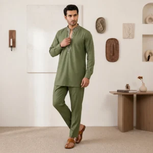 Parrot green Zari deatiled wedding kurta for men