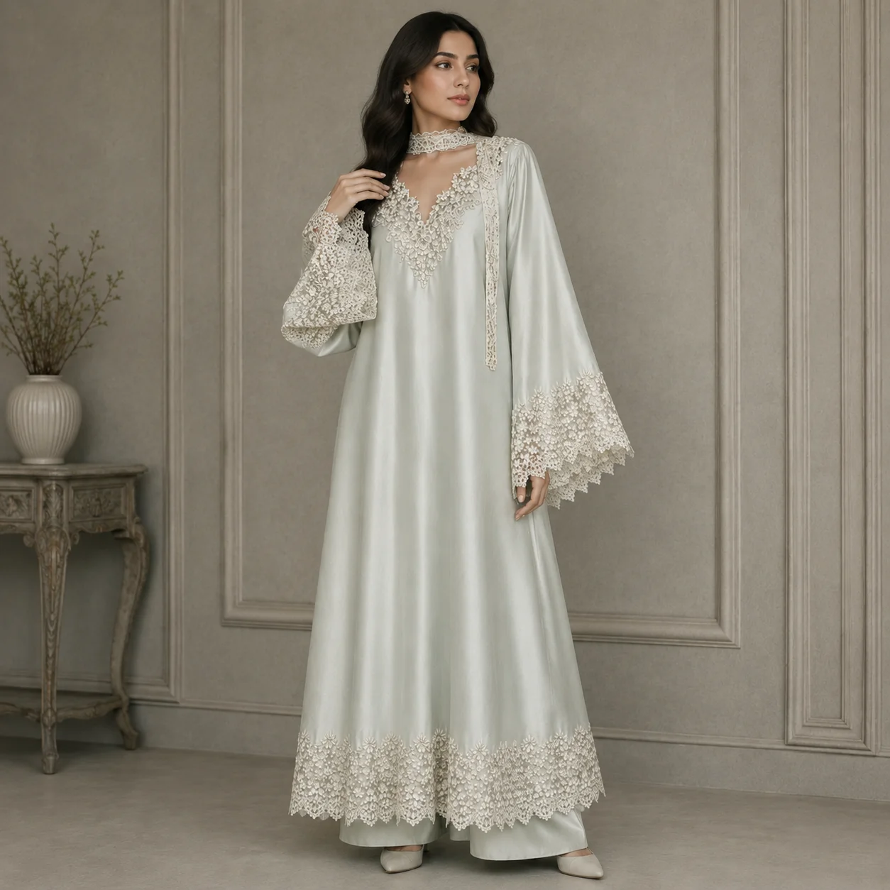 Pastel Grey pakistani silk suits