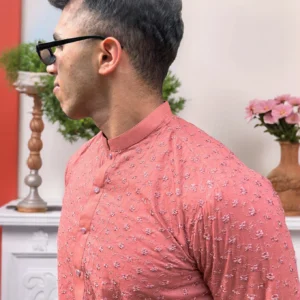 Pink chikankari marriage kurta for men