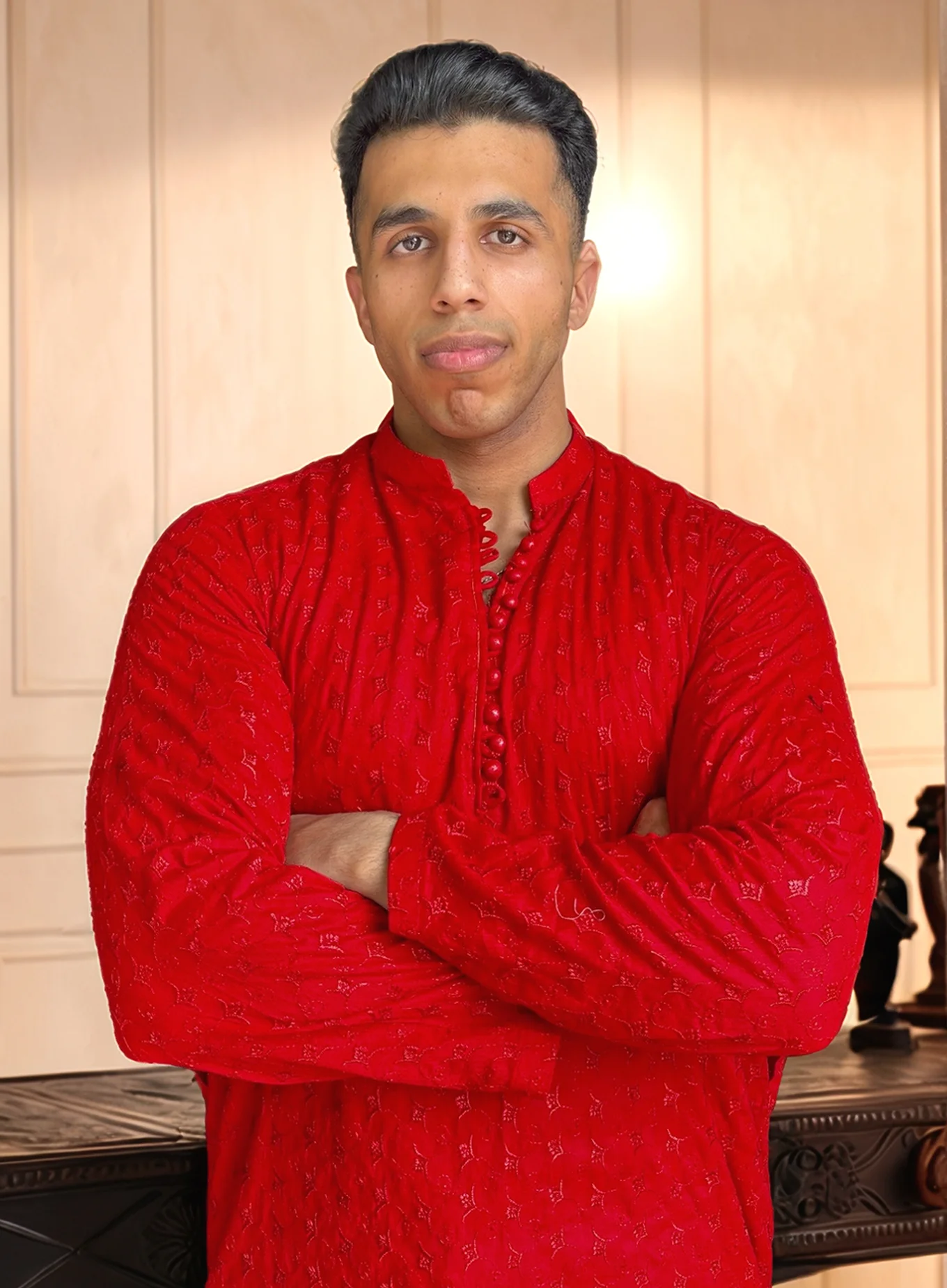 Red Chikankari Wedding Kurta for Men