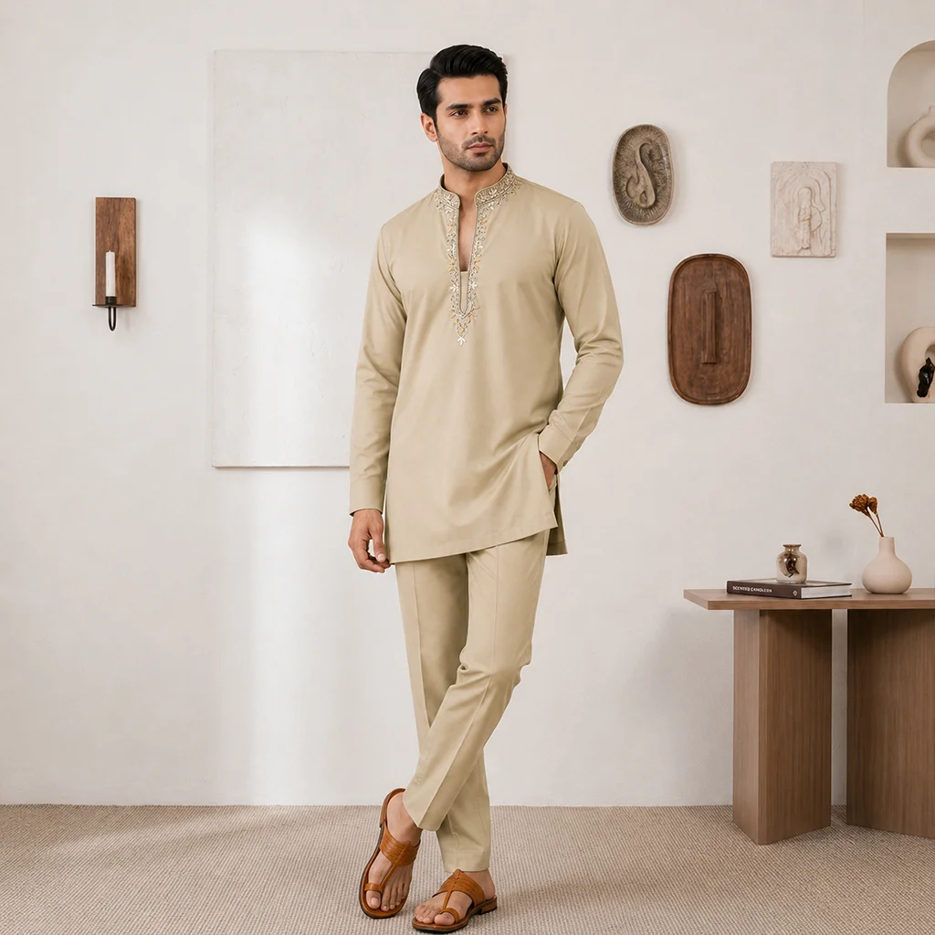 Champagne Zari Detailed Kurta Salwar for Wedding