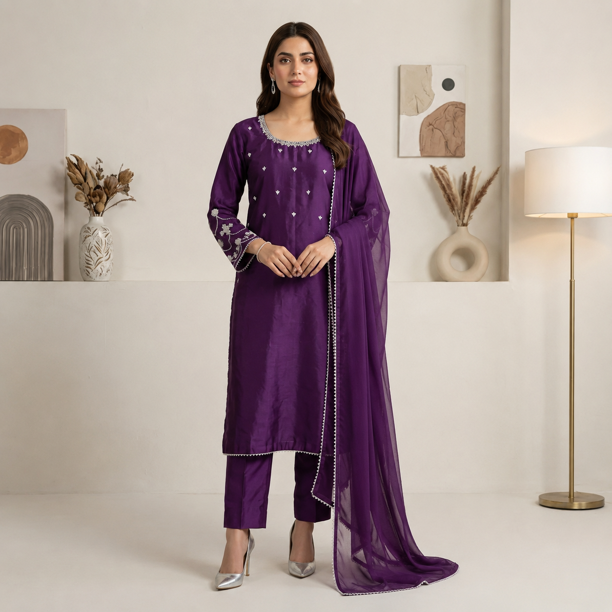 Royal Purple silk pakistani suits