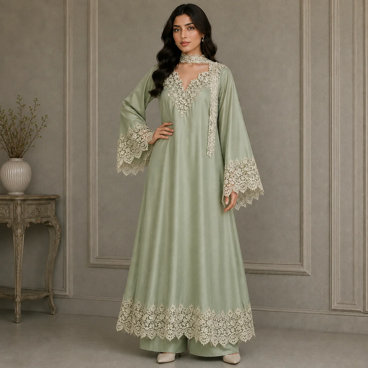 Sage Green pakistani silk suits UK