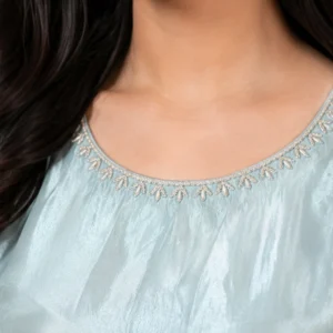 Sky Blue Hand-Embellished Silk Pakistani Suit