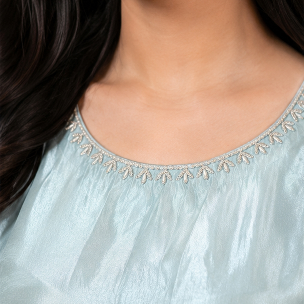 Sky Blue Hand-Embellished Silk Pakistani Suit