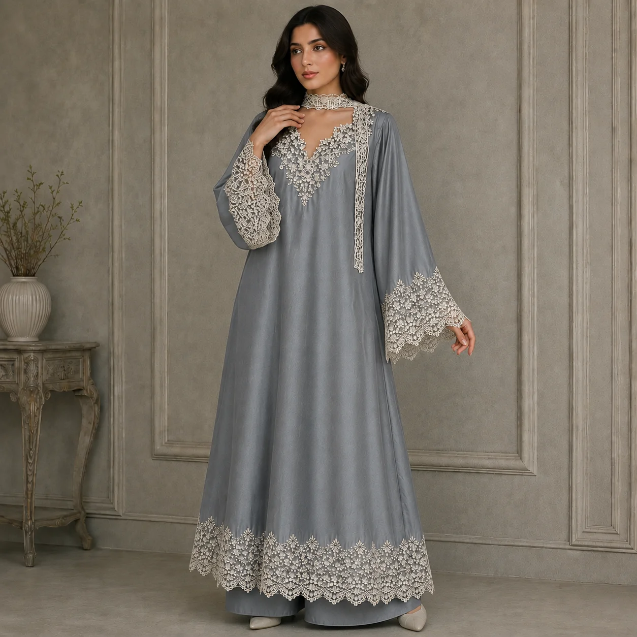 Steel Grey silk pakistani suits