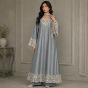 Steel Grey silk pakistani suits