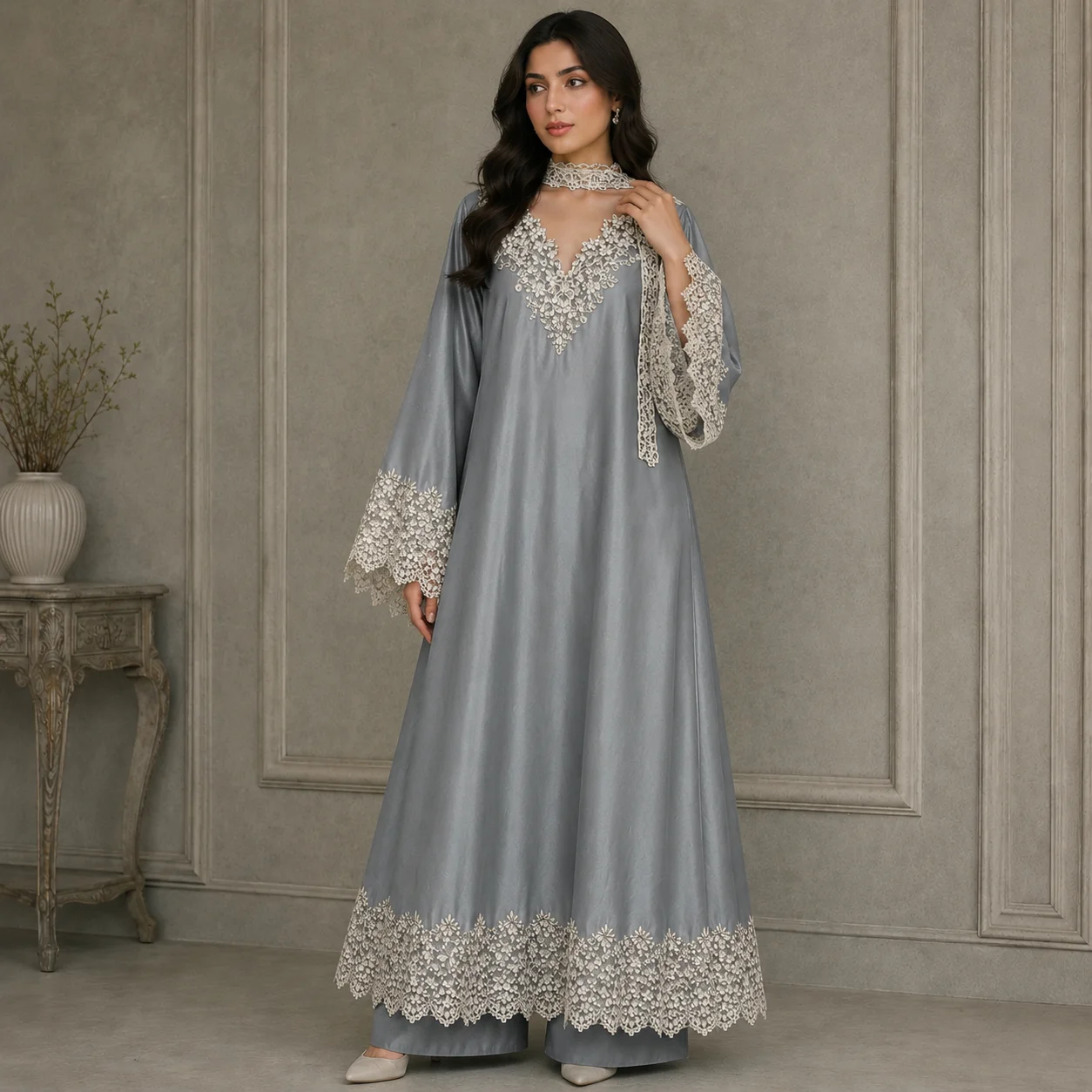 Steel Grey silk pakistani suits