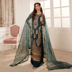 Teal Green Organza Pakistani Party Wear UK