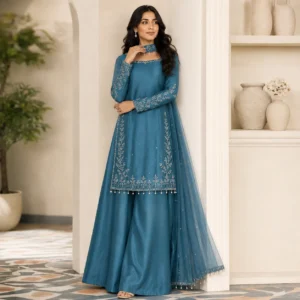 Teal Hand-Embellished Pakistani Silk Suits