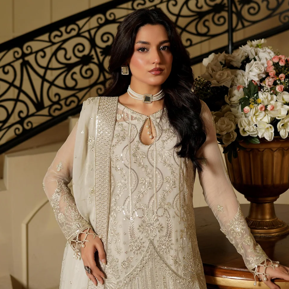 White Chiffon Pakistani Party Wear