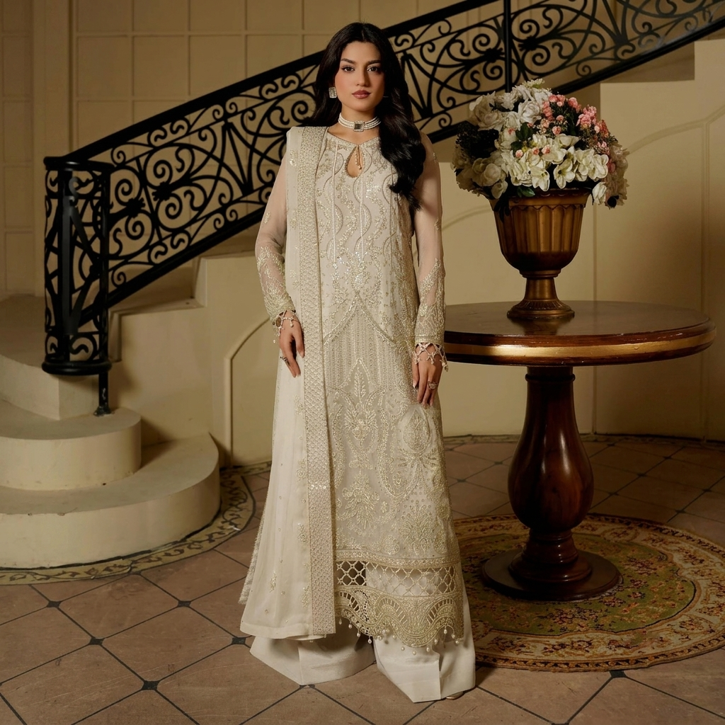 White Chiffon Pakistani Party Wear