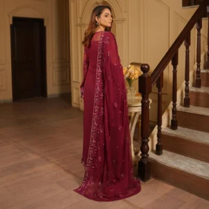 Wine Red Chiffon Pakistani Party Wear Dresses