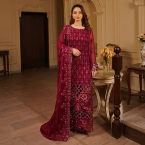 Wine Red Chiffon Pakistani Party Wear Dresses