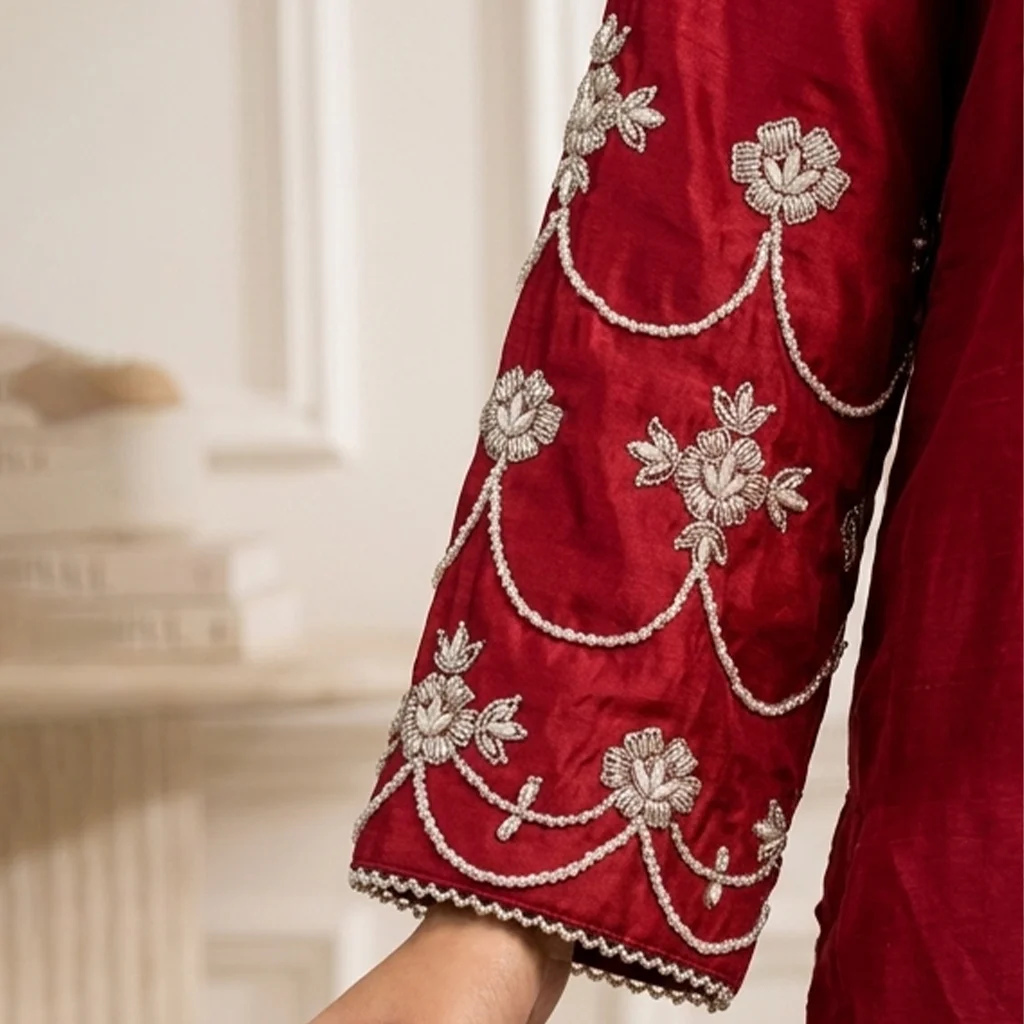 Wine Red pakistani silk suits UK