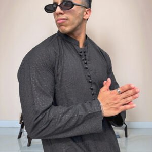 black chikankari wedding kurta for men