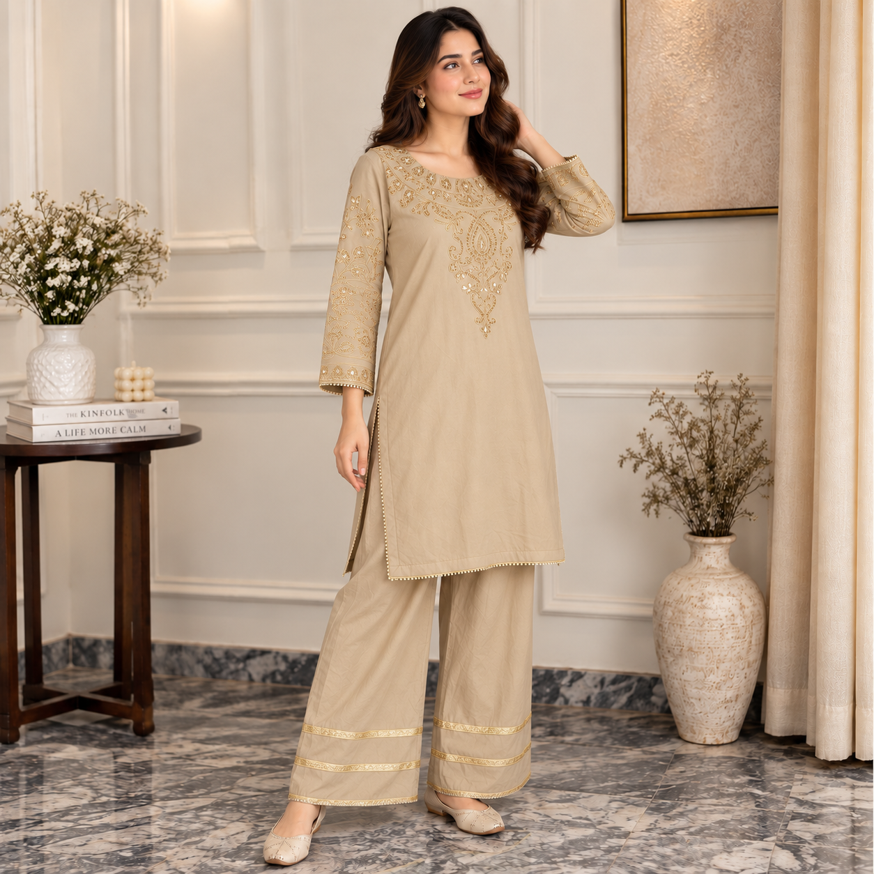 Beige Pakistani Organza Suit