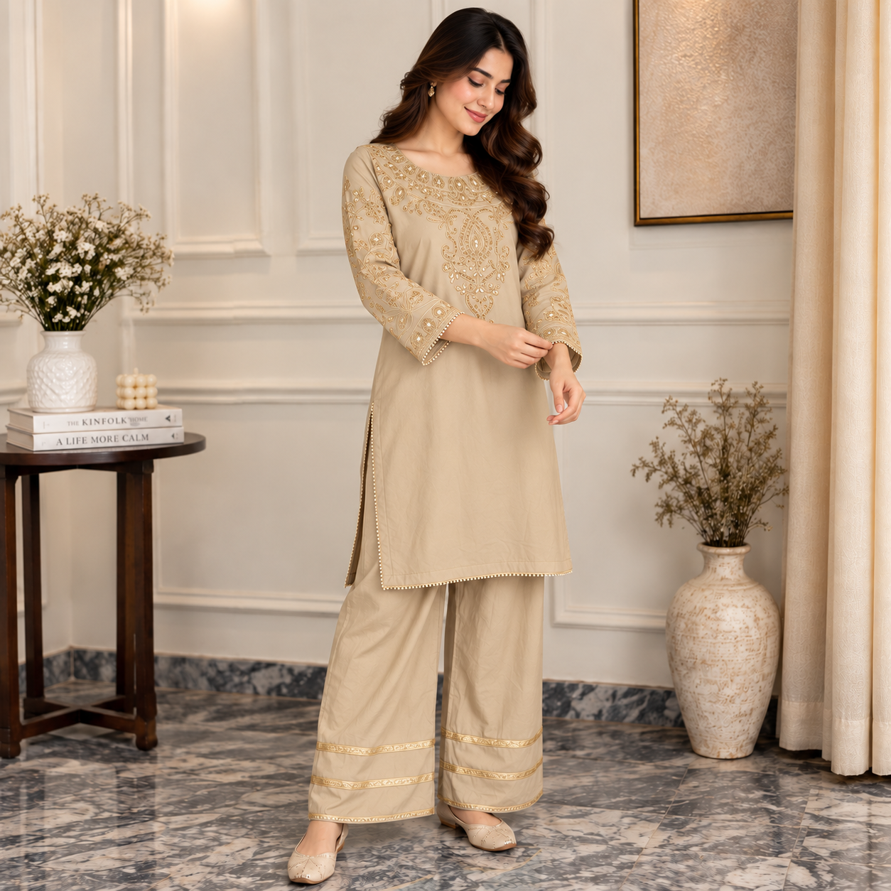 Beige Pakistani Organza Suit