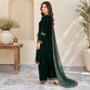 Dark-Green-Embroidered Velvet Suit