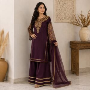 Dark Purple Pakistani chiffon suit uk