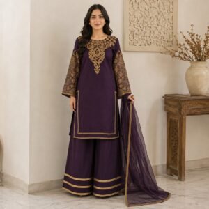 Dark Purple Pakistani chiffon suit uk