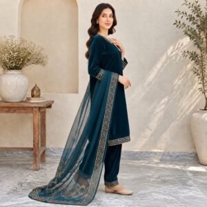 Dark-teal-Pakistani-velvet-suits-UK