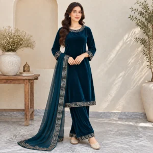 Dark-teal-Pakistani-velvet-suits-UK