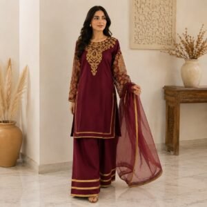 Deep Maroon chiffon suits uk