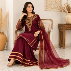 Deep Maroon chiffon suits uk