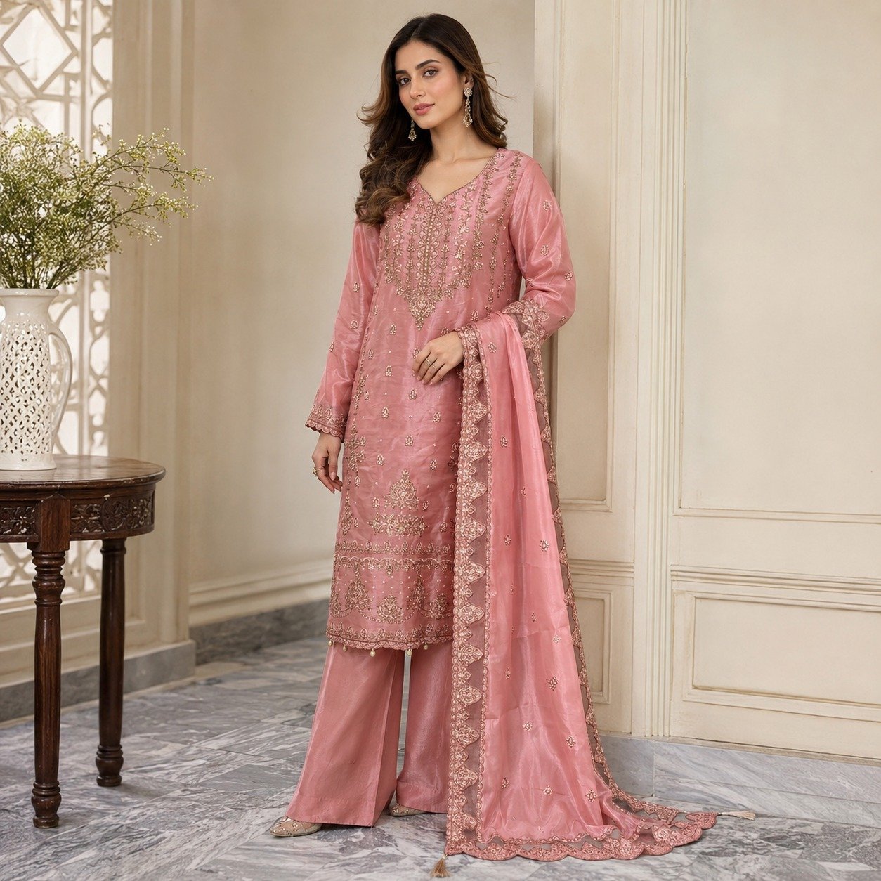 Dusty pink pakistani silk suits uk