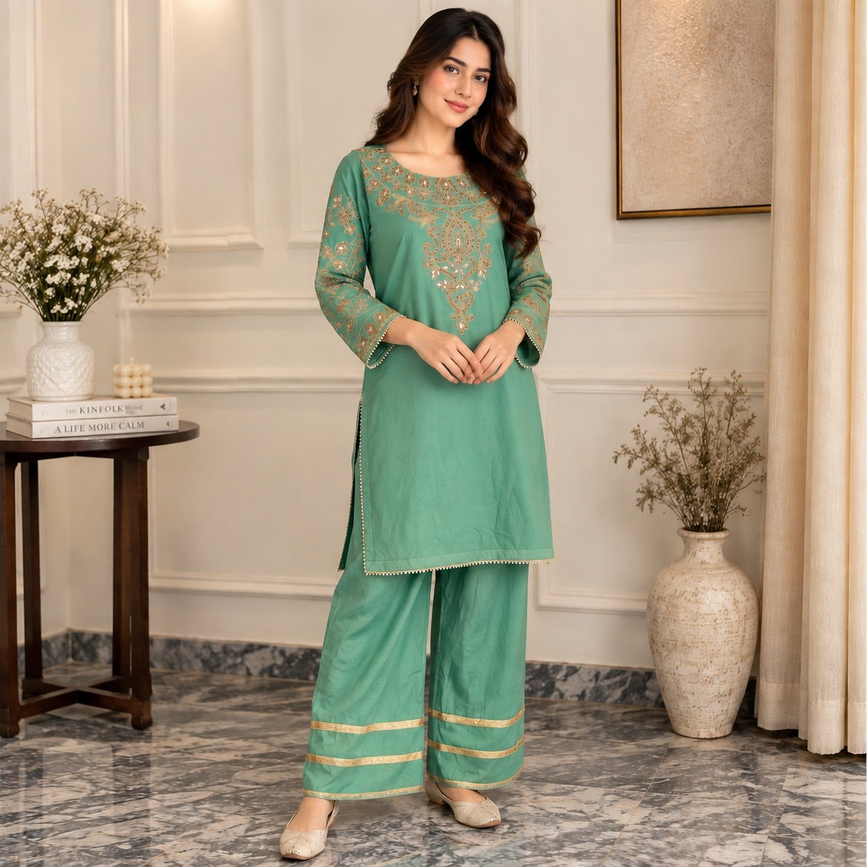 Mint Green Pakistani Organza Suit