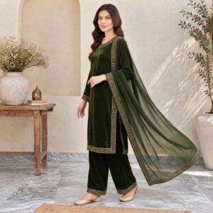 Parrot Stitched Pakistani Velvet Suit