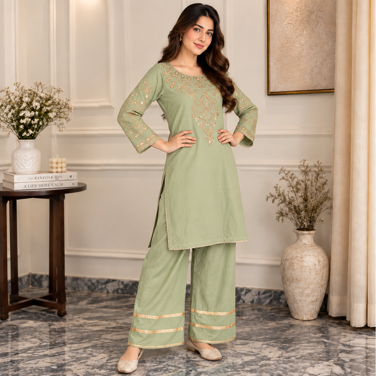 Sage Green Organza Pakistani Suit UK