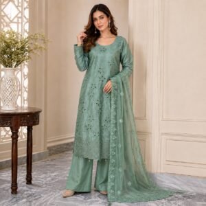 Sage Green Embroidery Pakistani Silk Suits