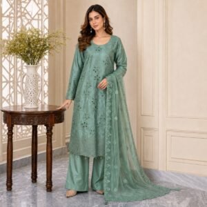 Sage Green Embroidery Pakistani Silk Suits