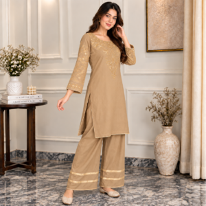 Sandy Beige organza pakistani suit uk