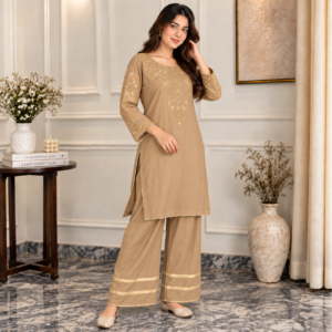 Sandy Beige organza pakistani suit uk