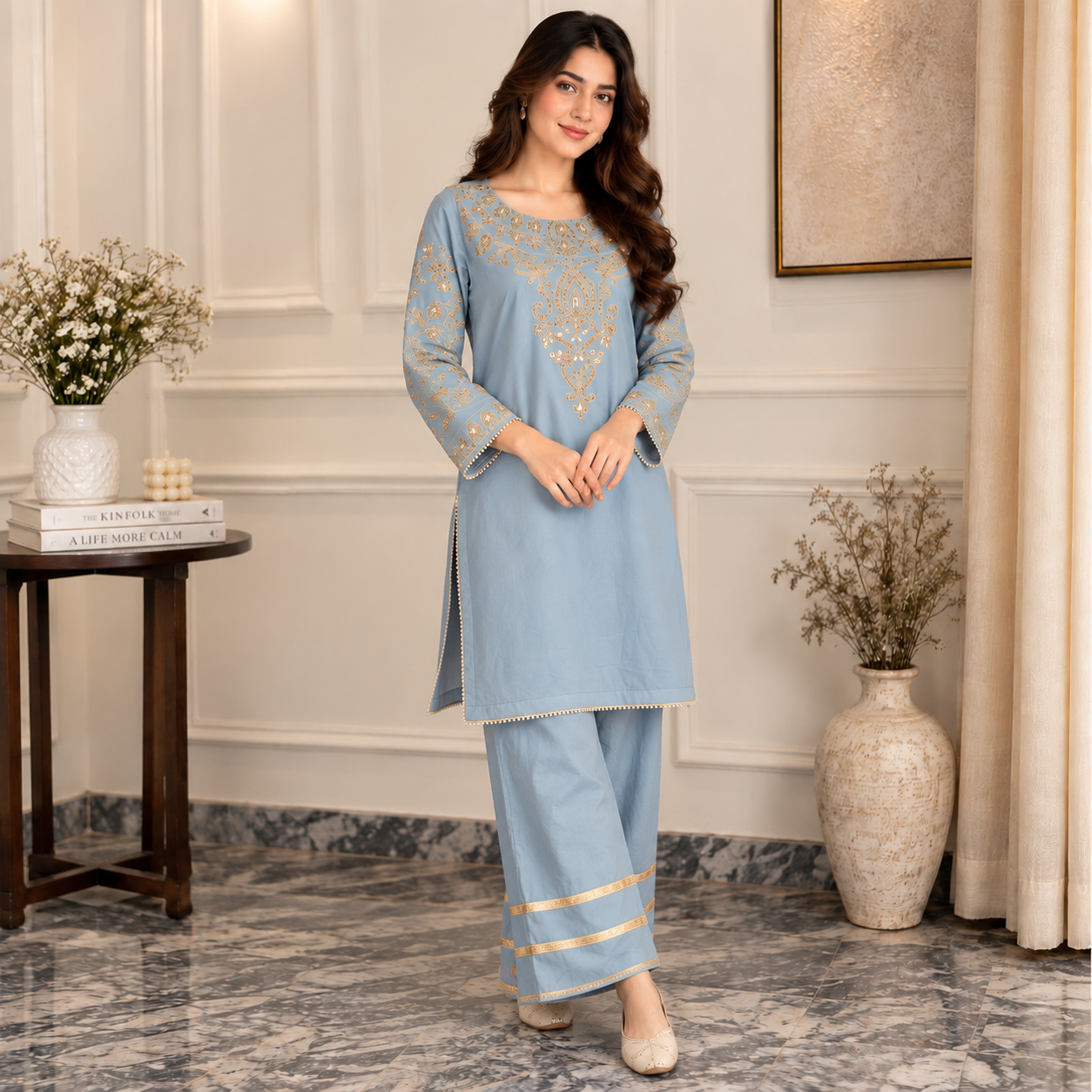 Sky Blue Organza Suit Party Wear