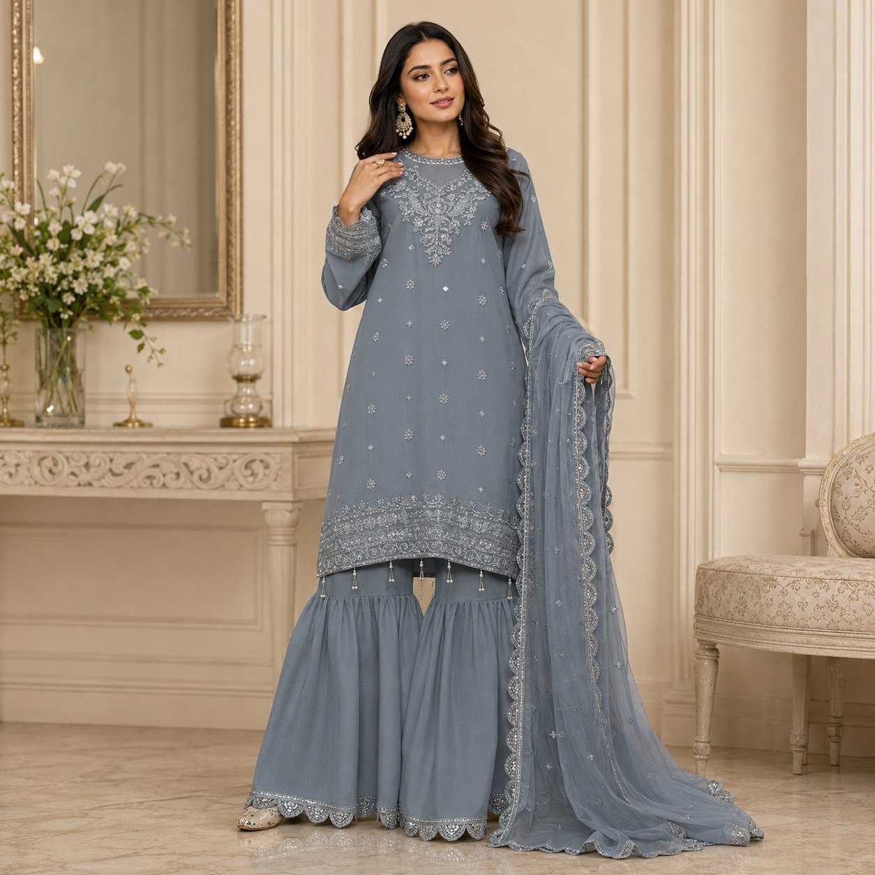 Slate Grey Chiffon Suits Uk