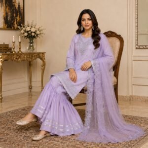 lilac pakistani chiffon party wear suit