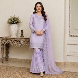 lilac pakistani chiffon party wear suit